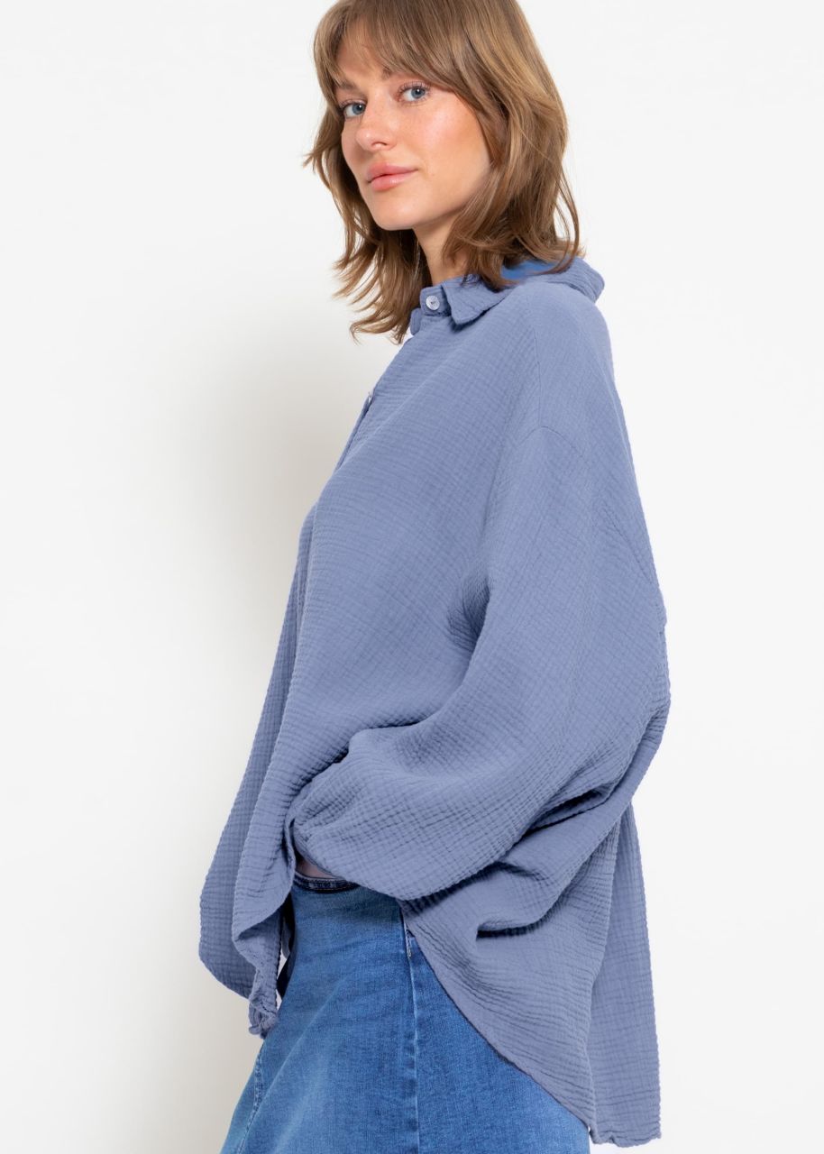 Muslin blouse oversize, short, blue