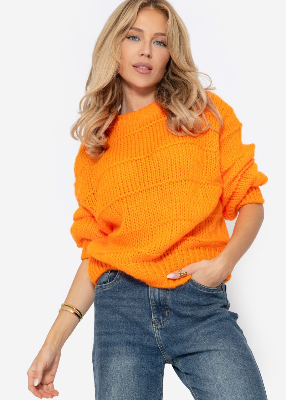 Oversized jumper with textured stripes - tangerine