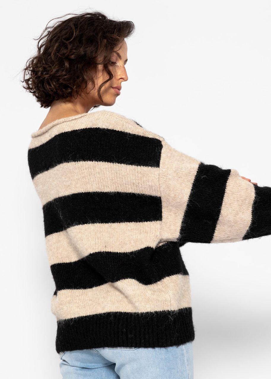 Sweater with block stripes - taupe-black