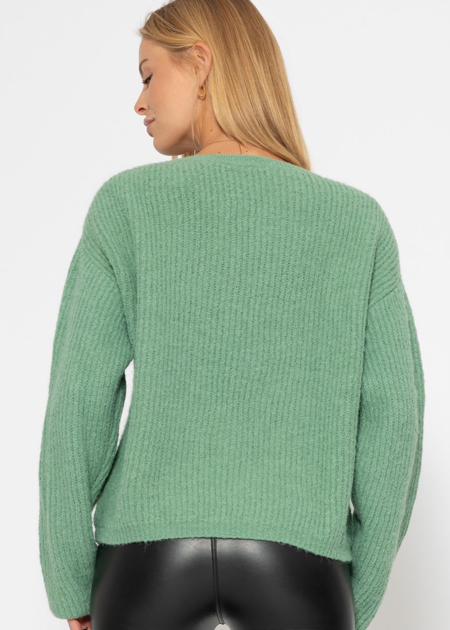 Ribbed jumper with round neckline - sage green