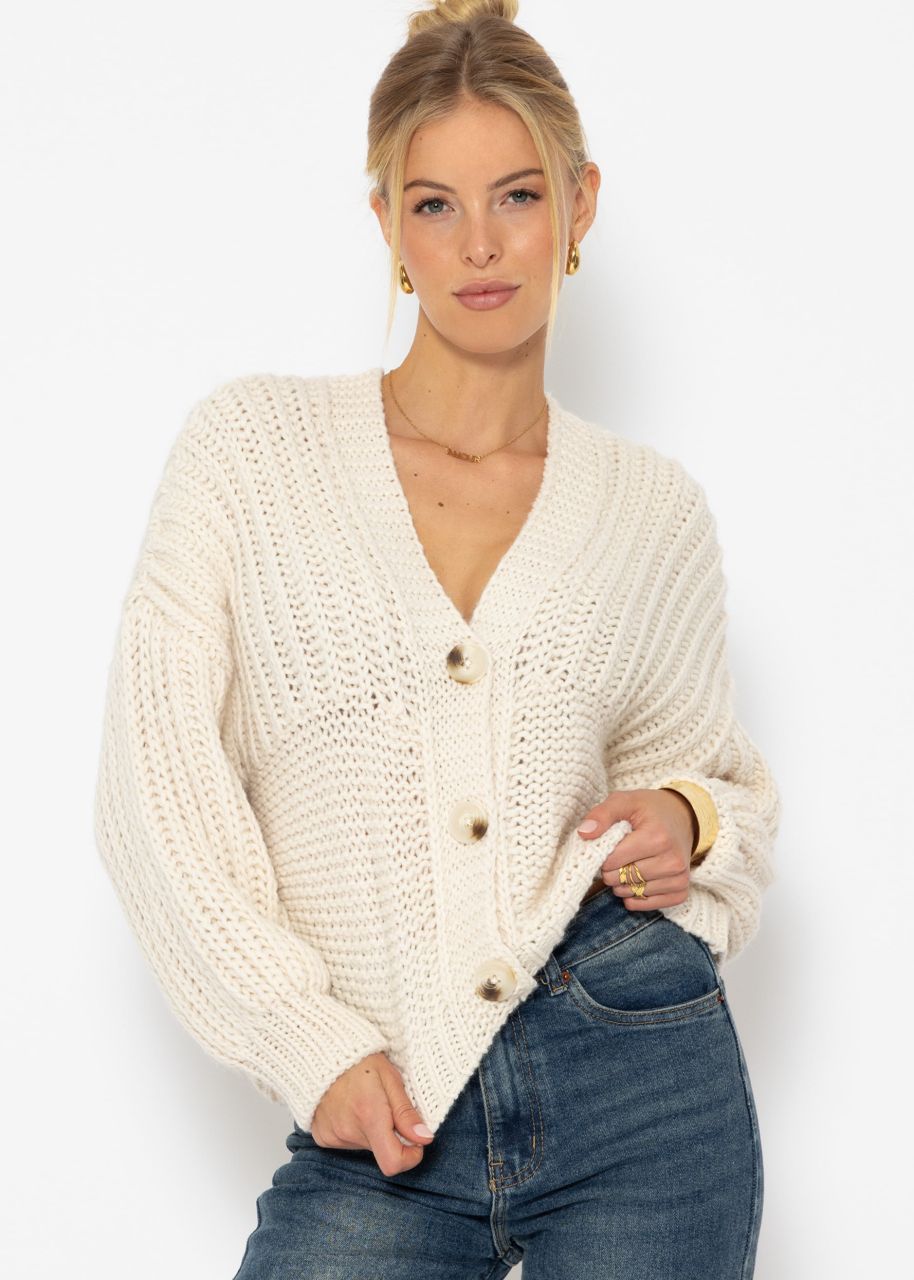 Jessica Haller Knitted cardigan with ribbed sleeves and button placket - beige