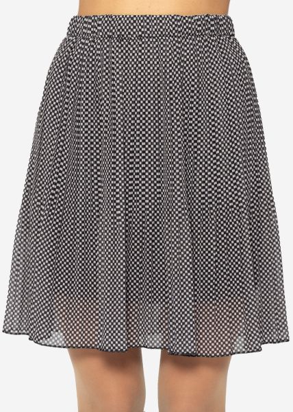 Pleated ciffon skirt with Vichy print - black and white