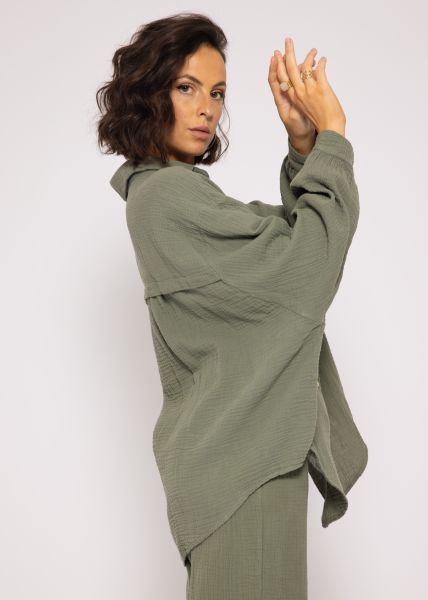 Muslin blouse oversize, short, khaki