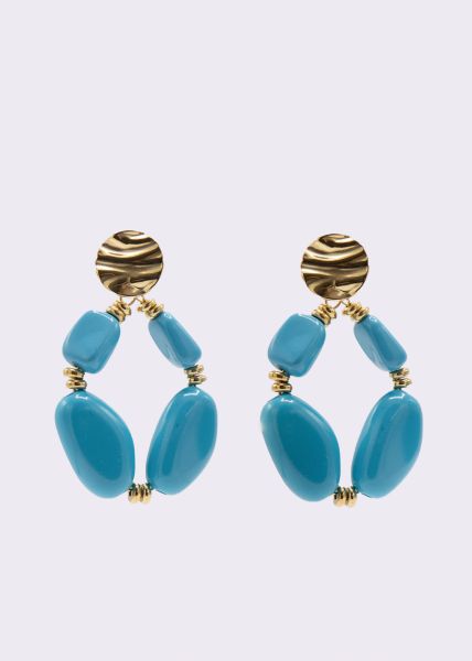 Stud earrings gold with large pearls, blue