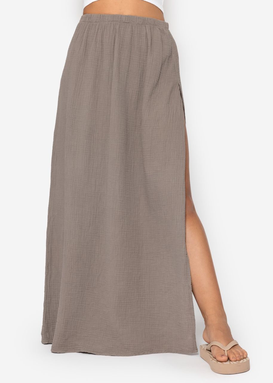Long muslin skirt with high slit - taupe