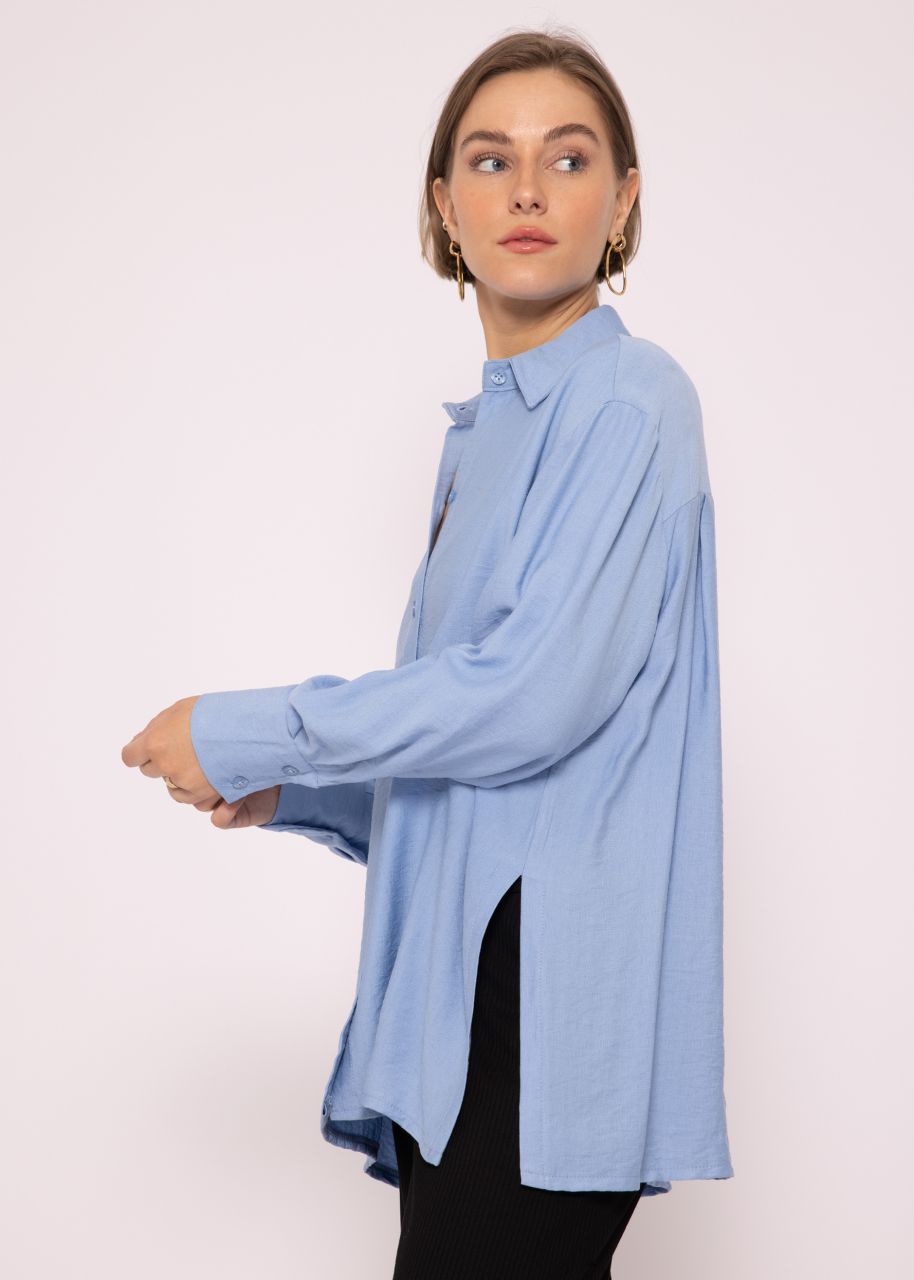 Casual viscose blouse with slits, light blue