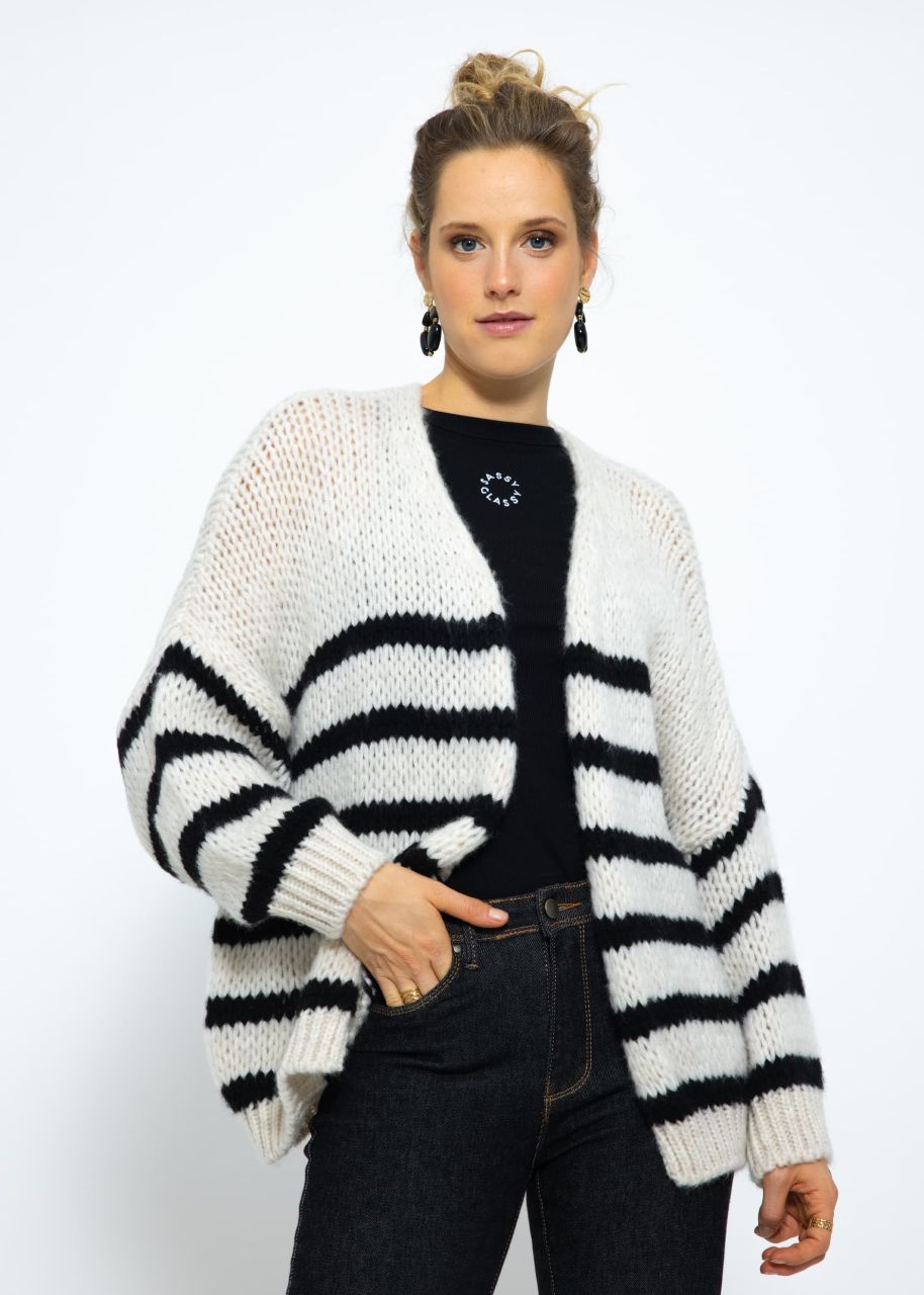 Oversized cardigan with block stripes - offwhite-black