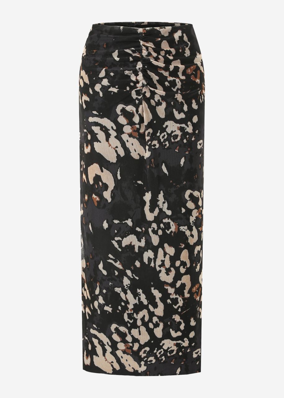 Long mesh skirt with leopard print - black-beige