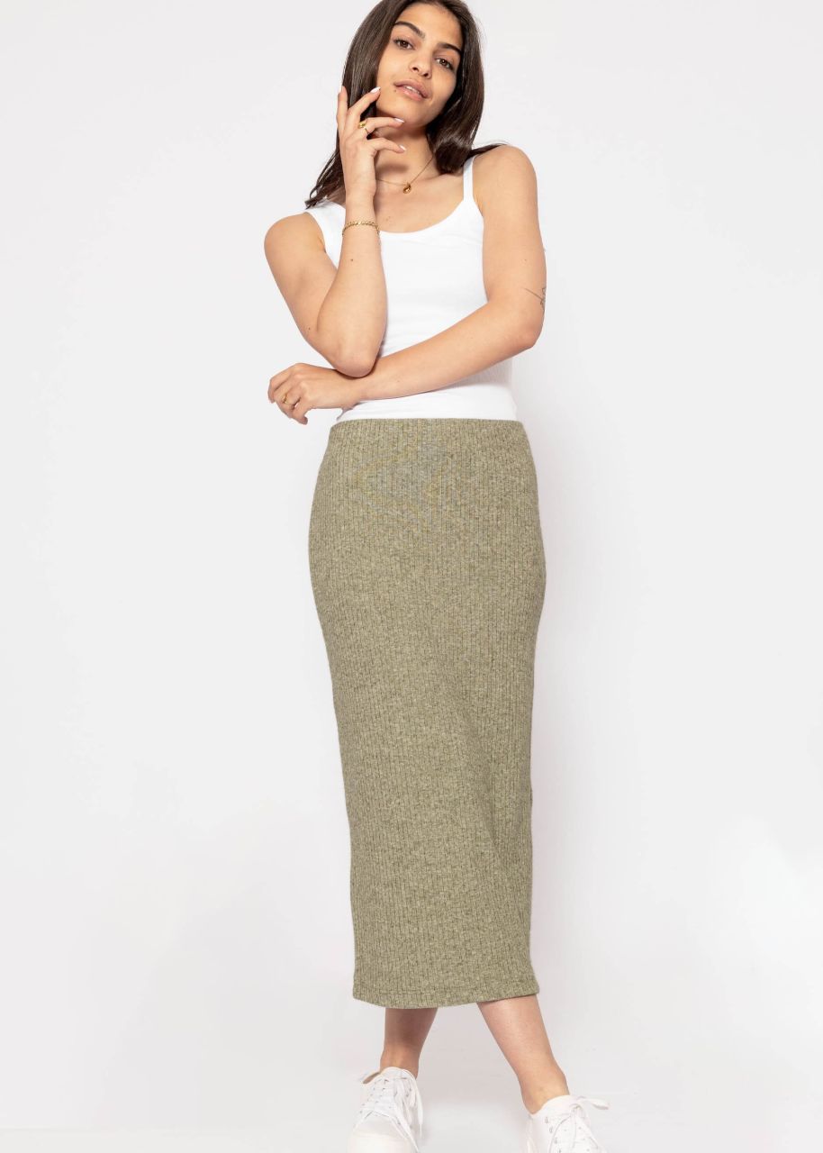 Midi length ribbed skirt - khaki