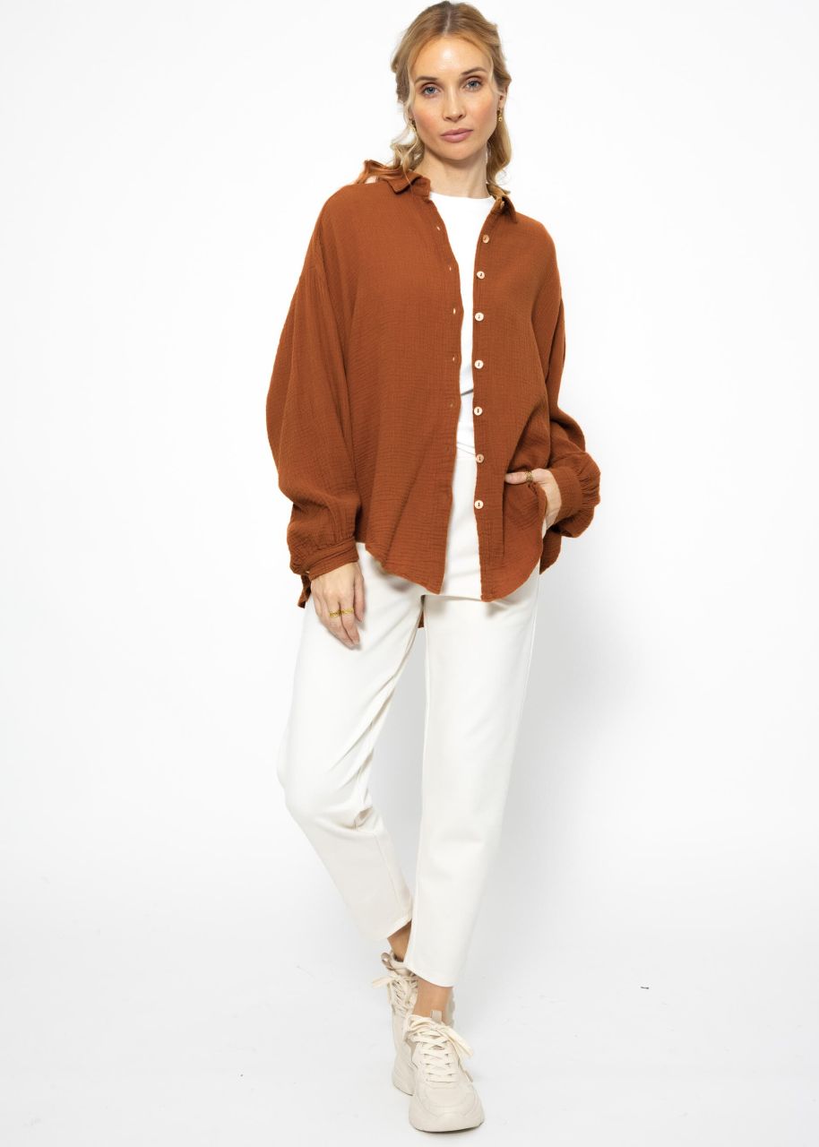 Muslin blouse oversize, short, cognac