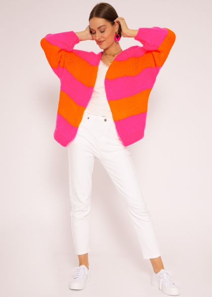 Striped oversize cardigan, pink/orange