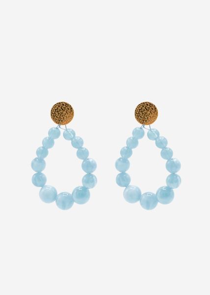 Gold stud earrings with pearls - light blue