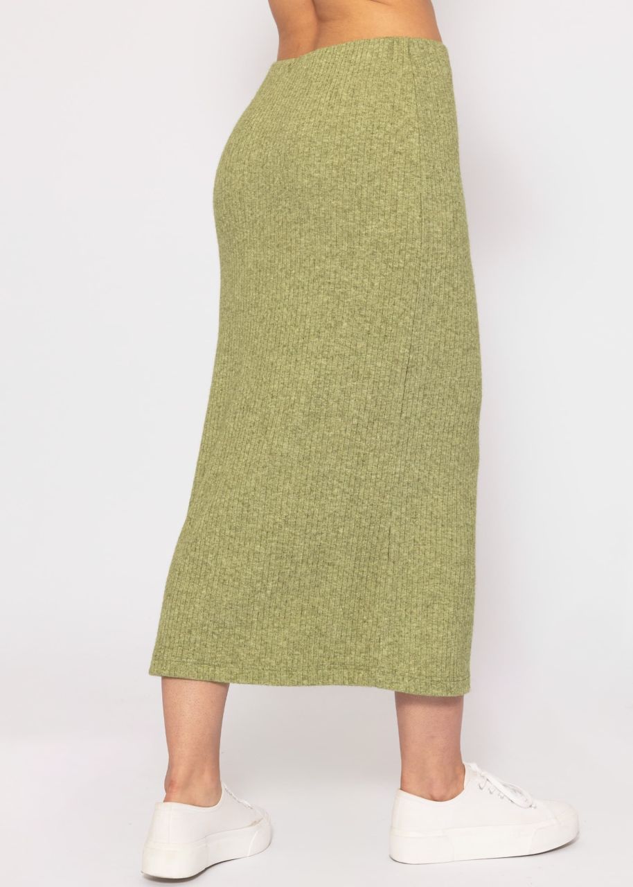 Midi length ribbed skirt - khaki