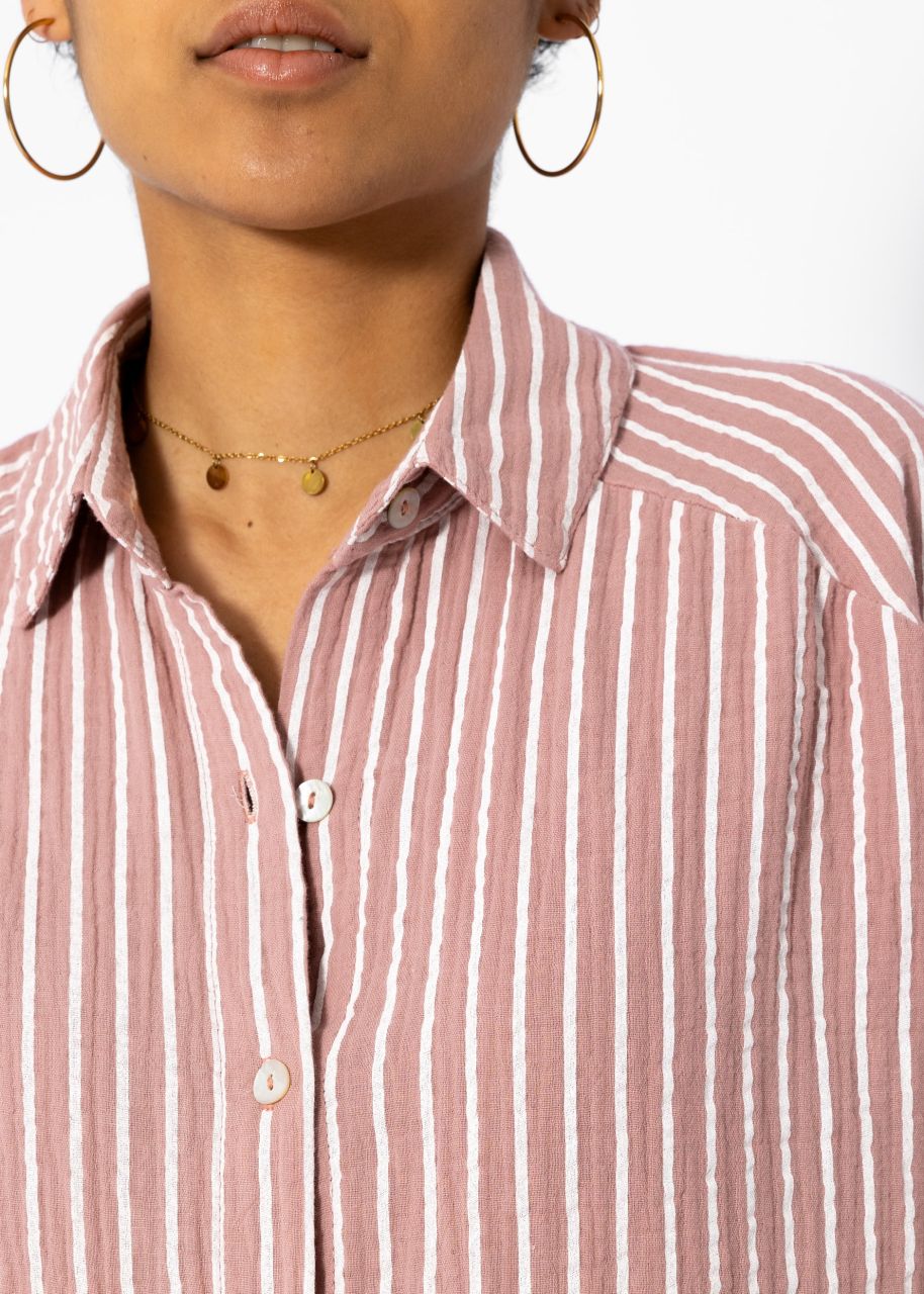 Striped oversize muslin blouse - dusky pink