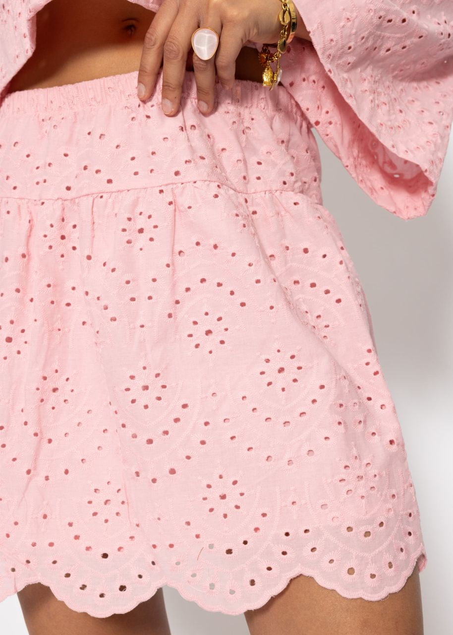 Skirt with eyelet embroidery - pink