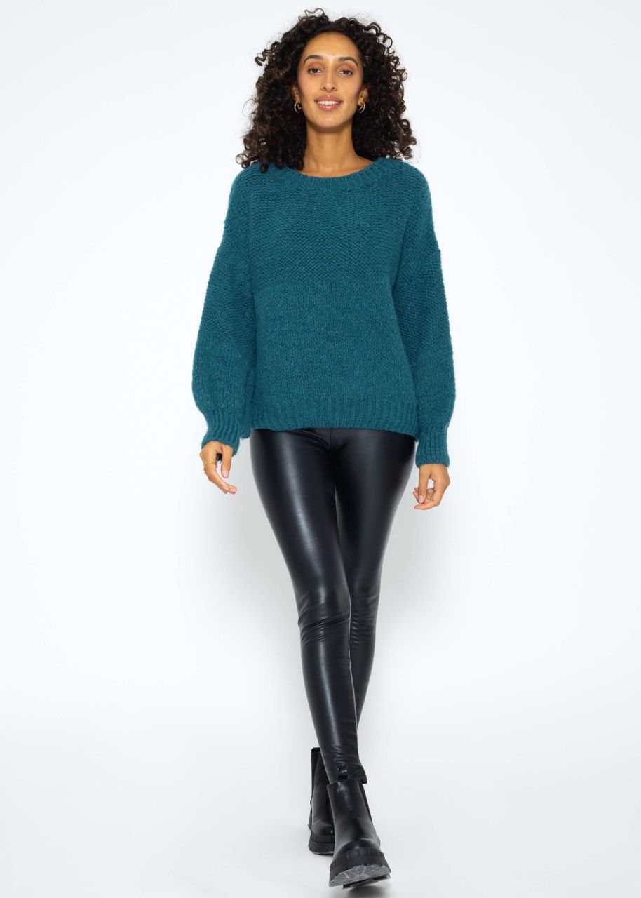 Super fluffy knitted jumper - petrol blue