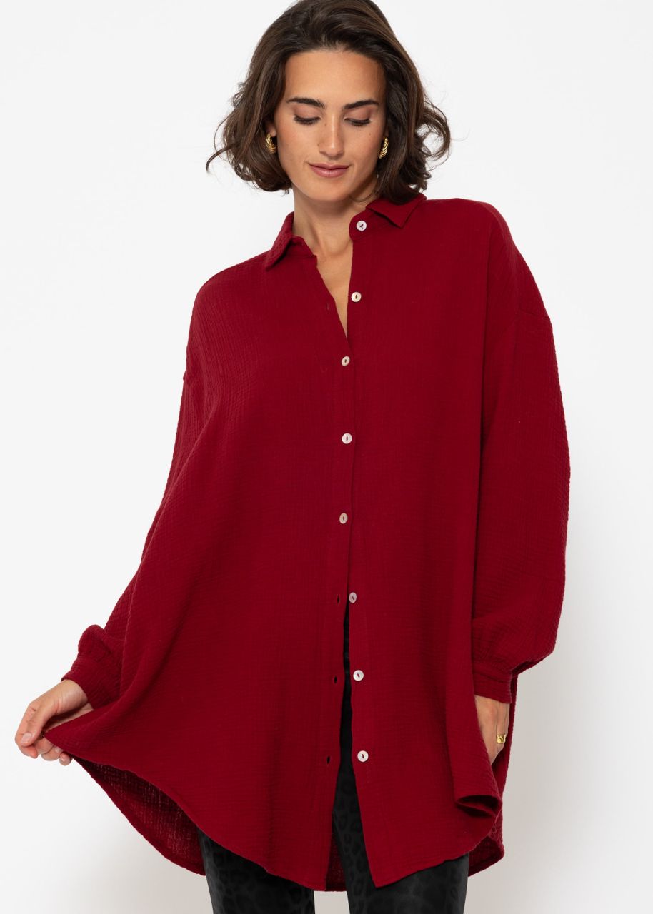 Muslin blouse oversize, dark red