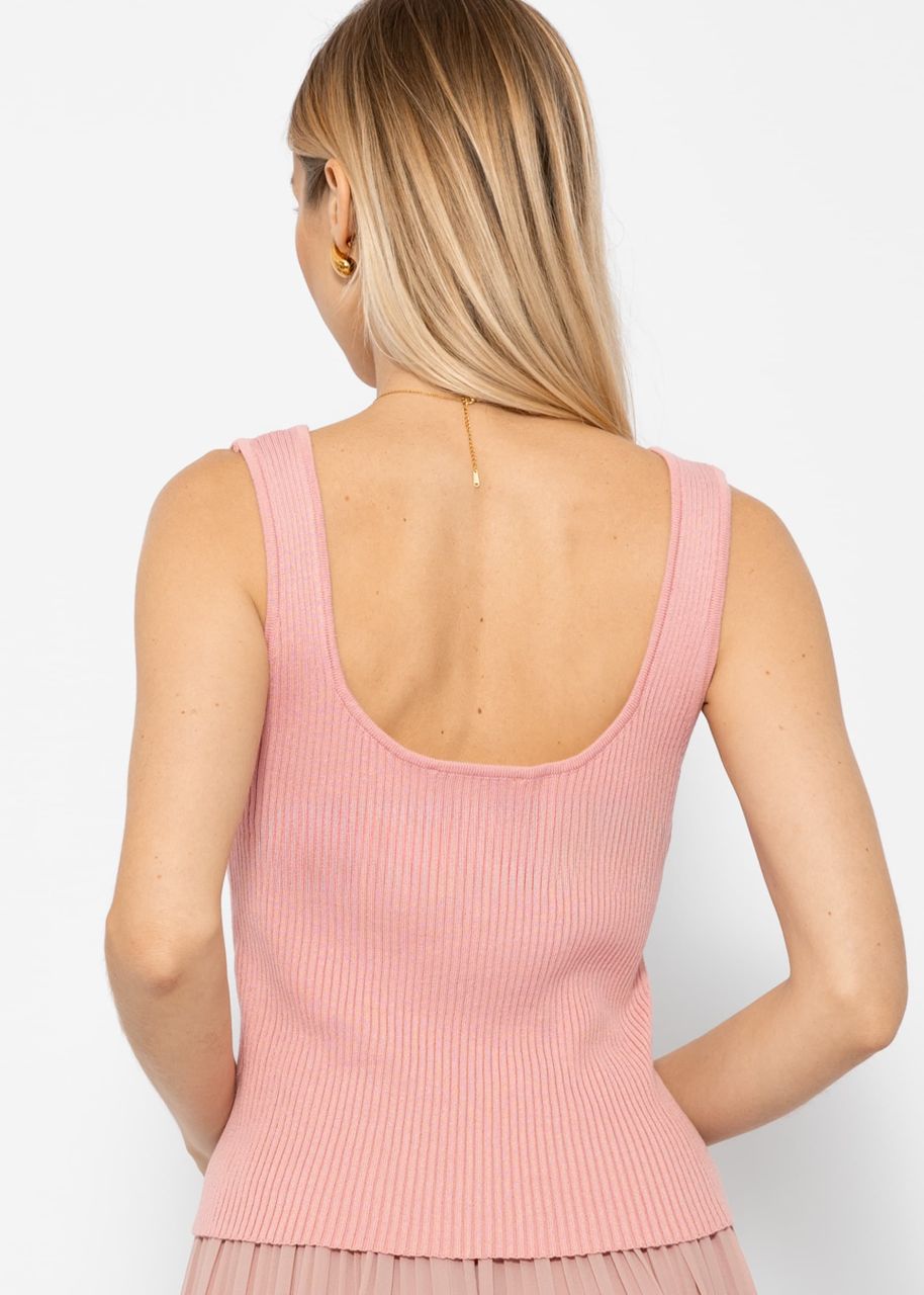 Knitted top with heart-shaped neckline - pink