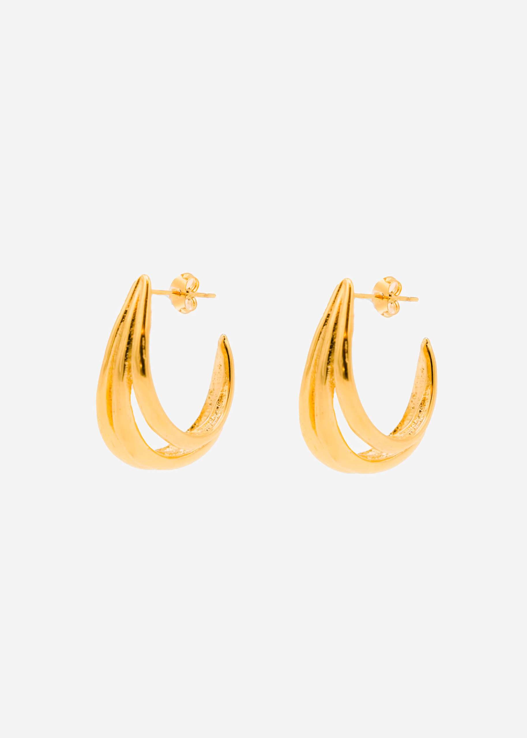 Curved triple hoop earrings - gold