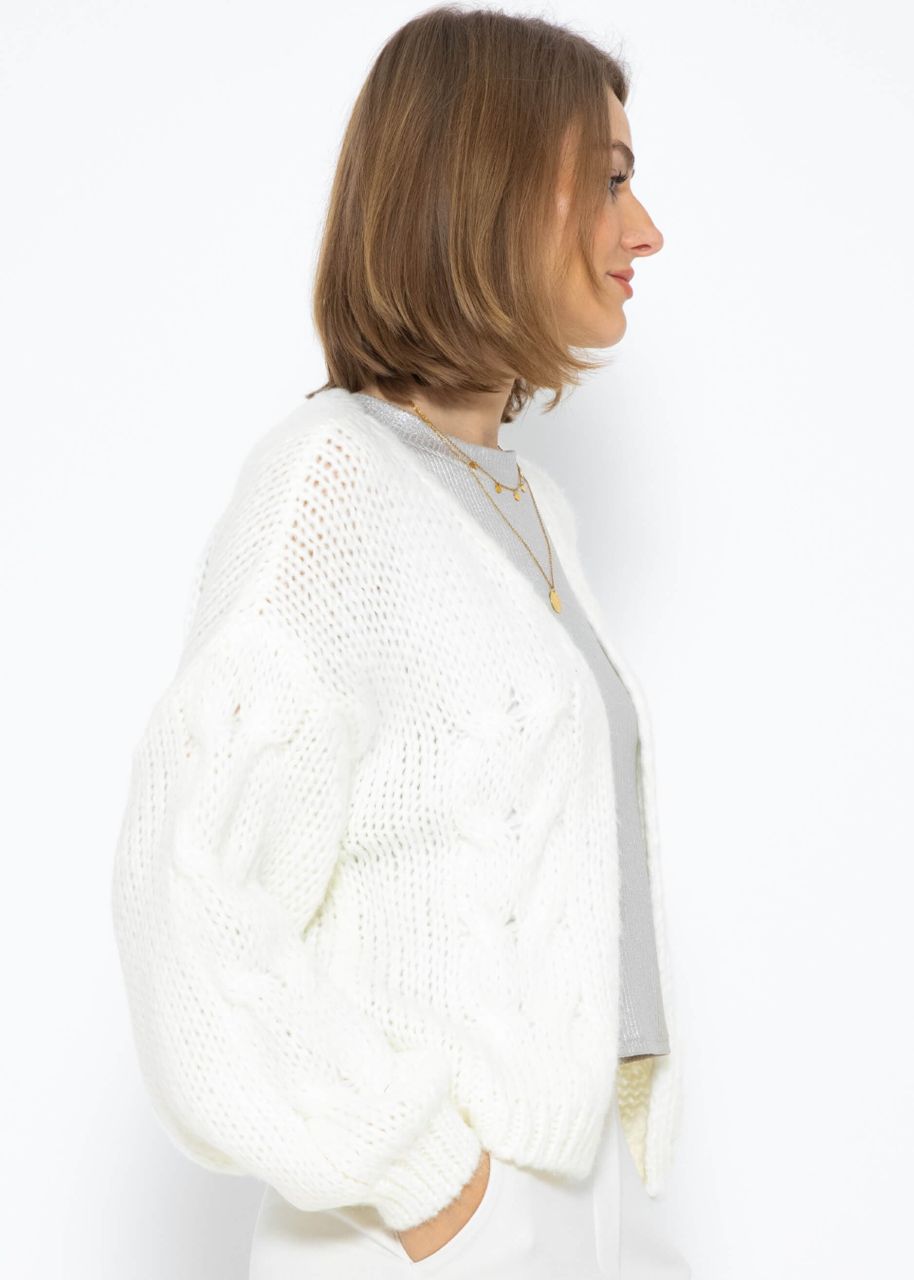 Short cardigan with cable knit pattern - offwhite