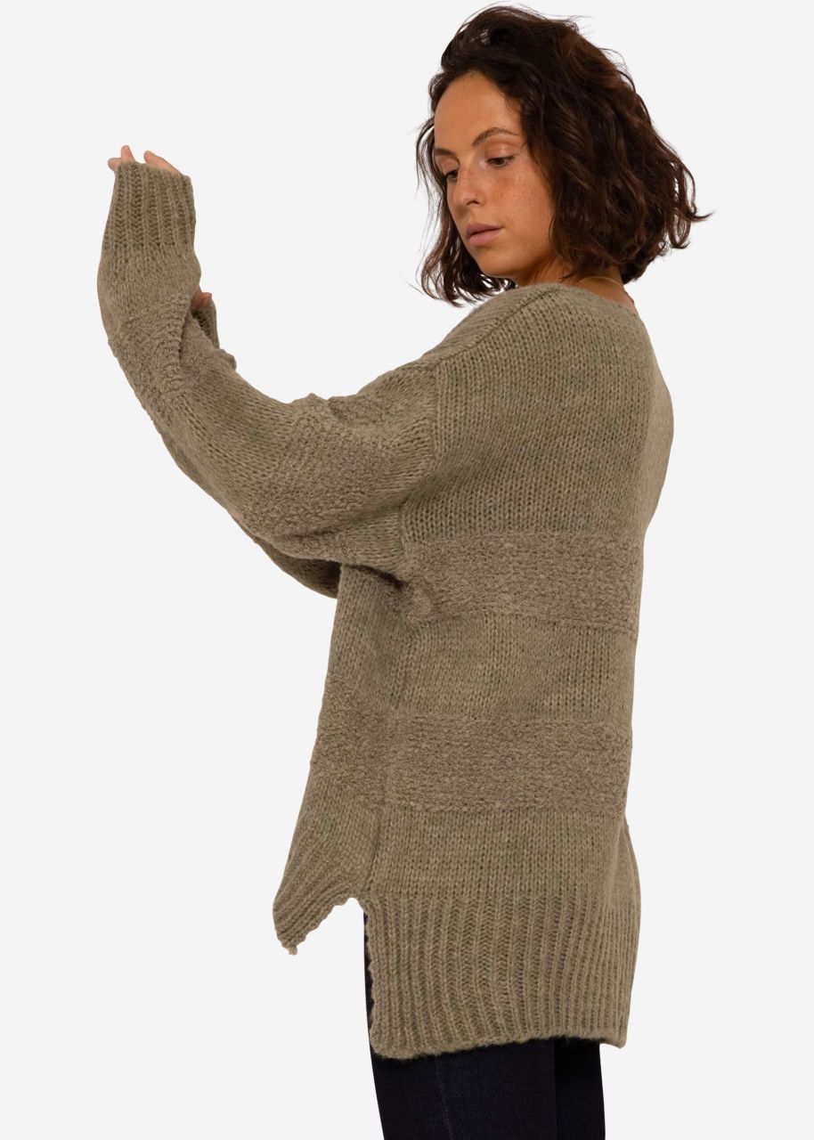 V-neck knit jumper - khaki