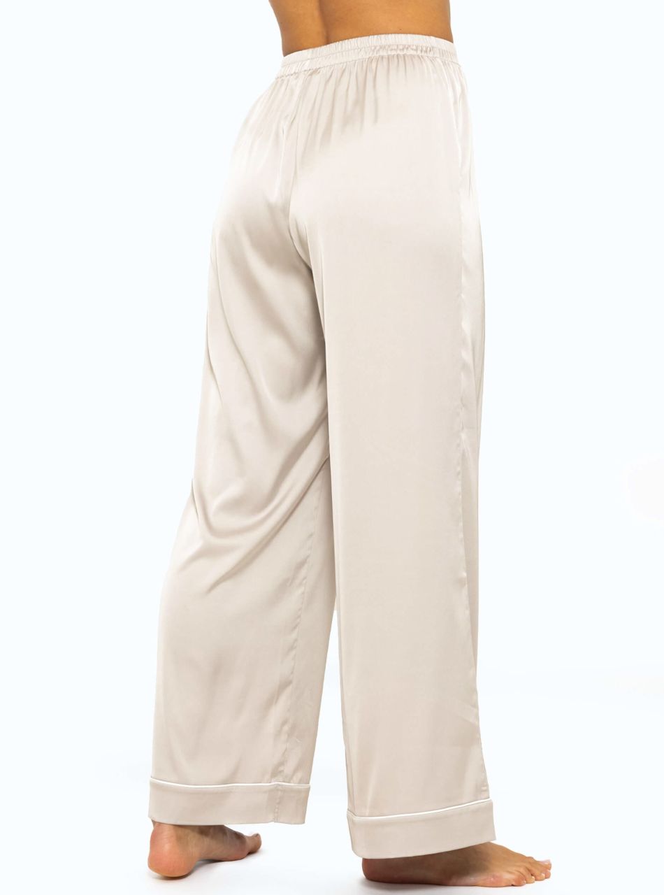 Satin pants with piping - champagne