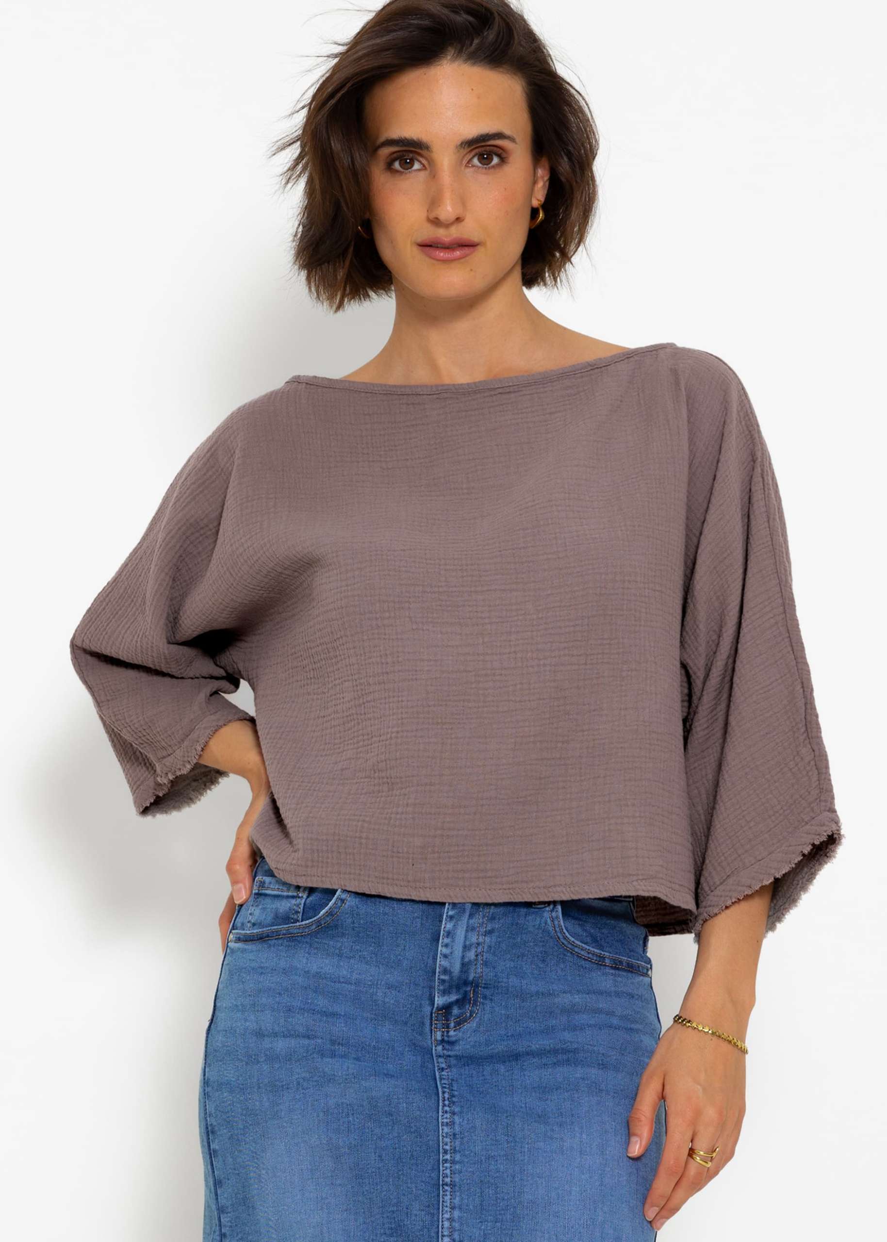 Muslin shirt with frayed cuffs - taupe