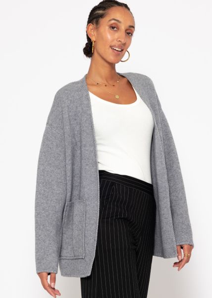 Open cardigan with patch pockets - grey