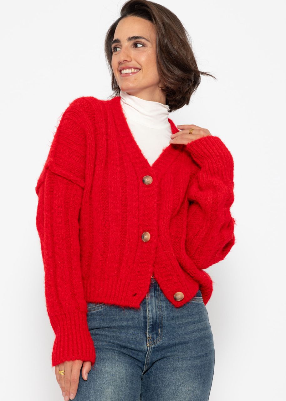 Ribbed cardigan with buttons - red