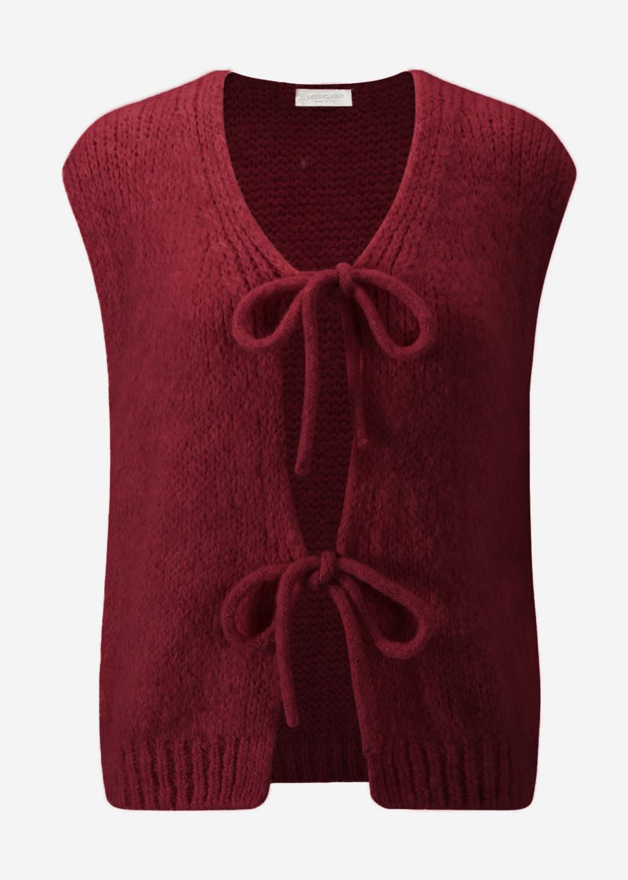 Fluffy, sleeveless knitted vest - burgundy