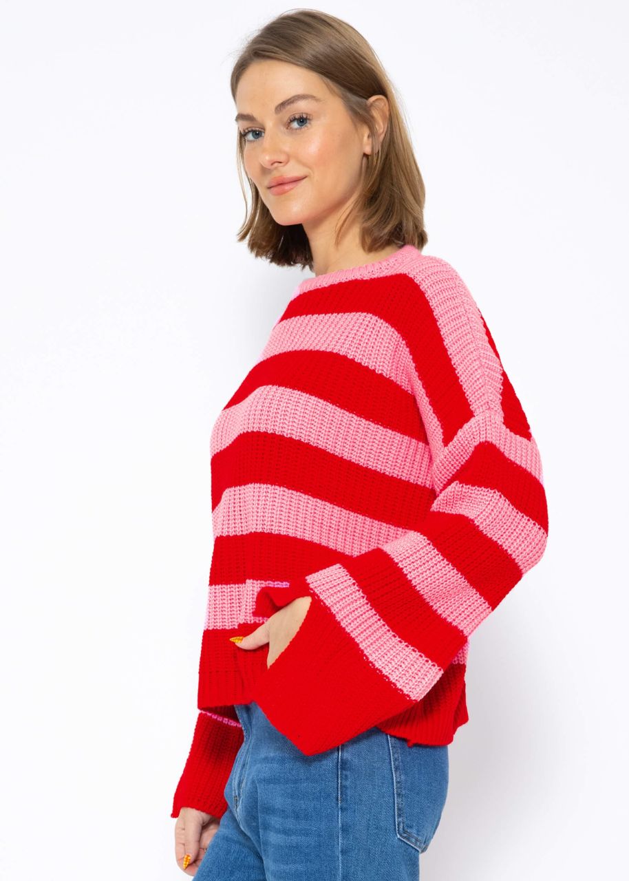 Striped jumper with wide sleeves - pink-red