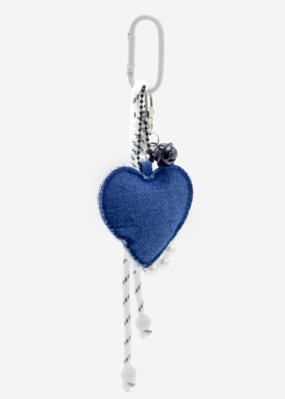 Jeans heart bag charm with pearls - blue