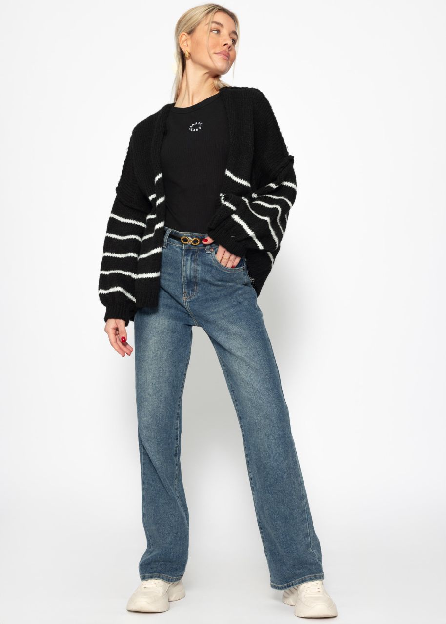 Striped cardigan with outer seams - black