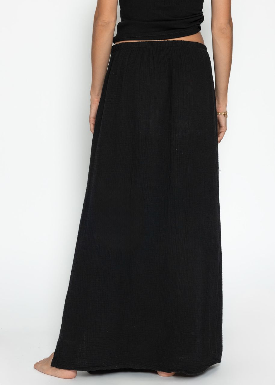 Maxi muslin skirt with slit - black