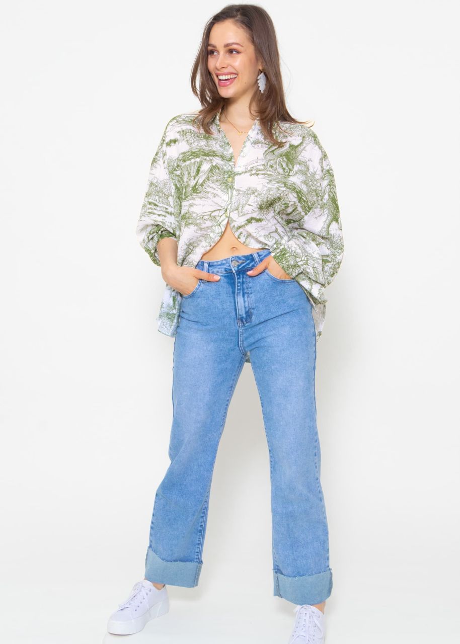 Muslin blouse with print, khaki