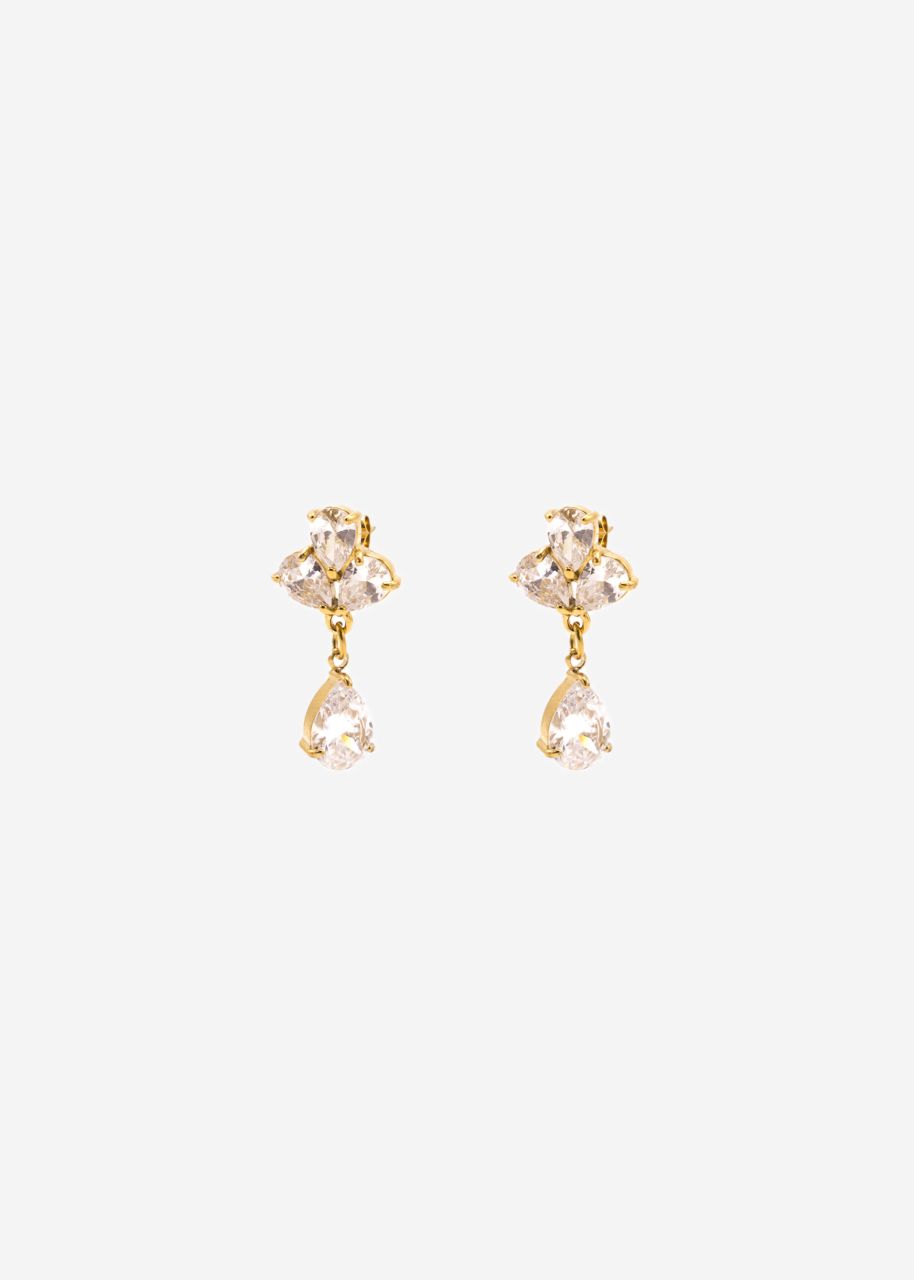 Stud earrings with sparkling pendant - gold