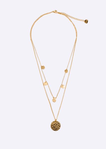 Combined necklace with pendant and delicate plates, gold