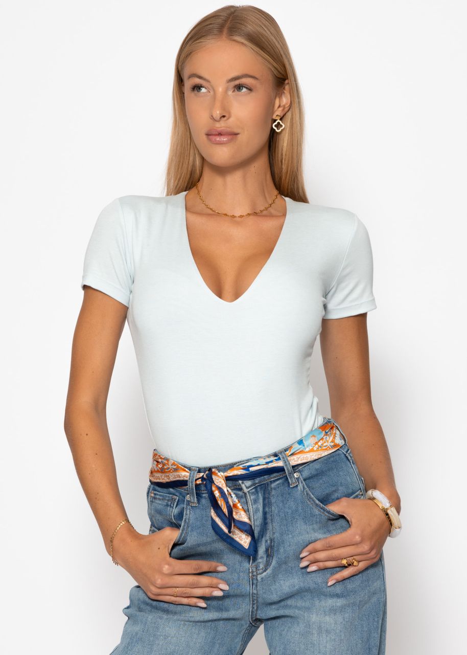 Short sleeve bodysuit with V-neck - light blue