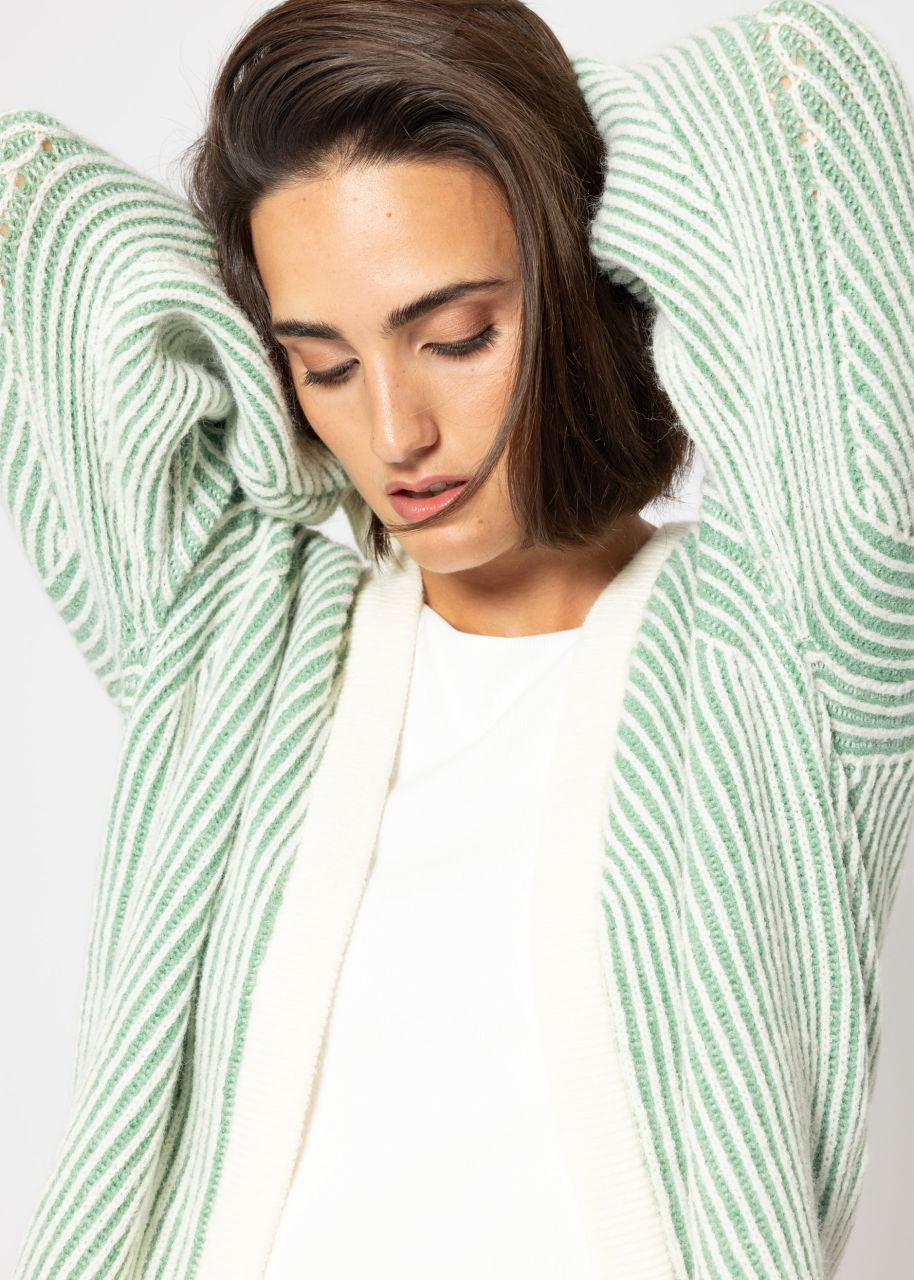 2-tone ribbed cardigan - offwhite-green