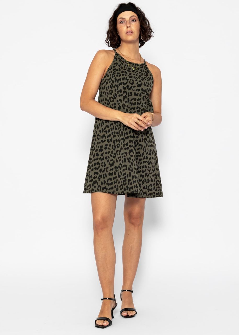 Jersey dress with leo print - khaki