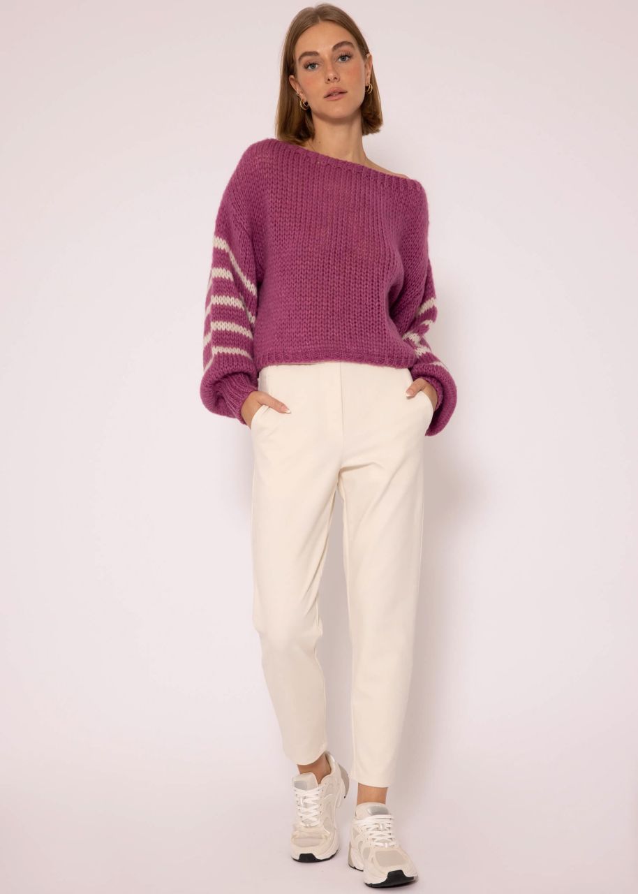 Jumper with striped sleeves - mauve-light beige