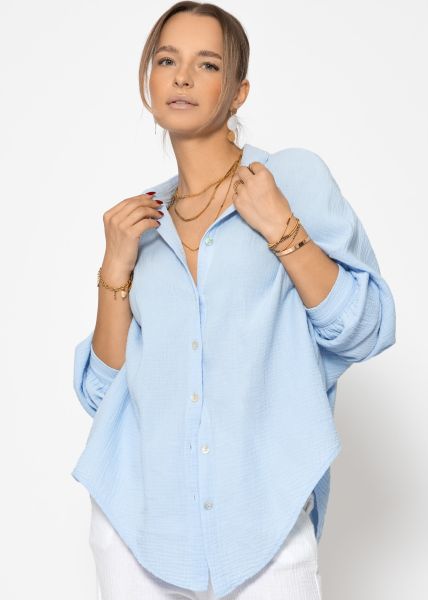 Muslin blouse oversize, short, light blue
