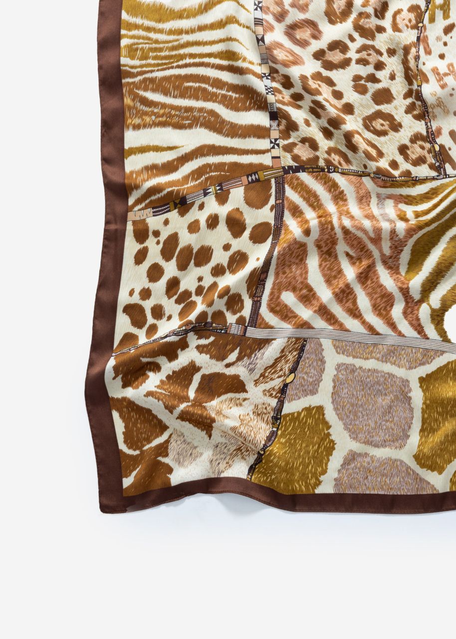 Scarf with various animal prints - brown