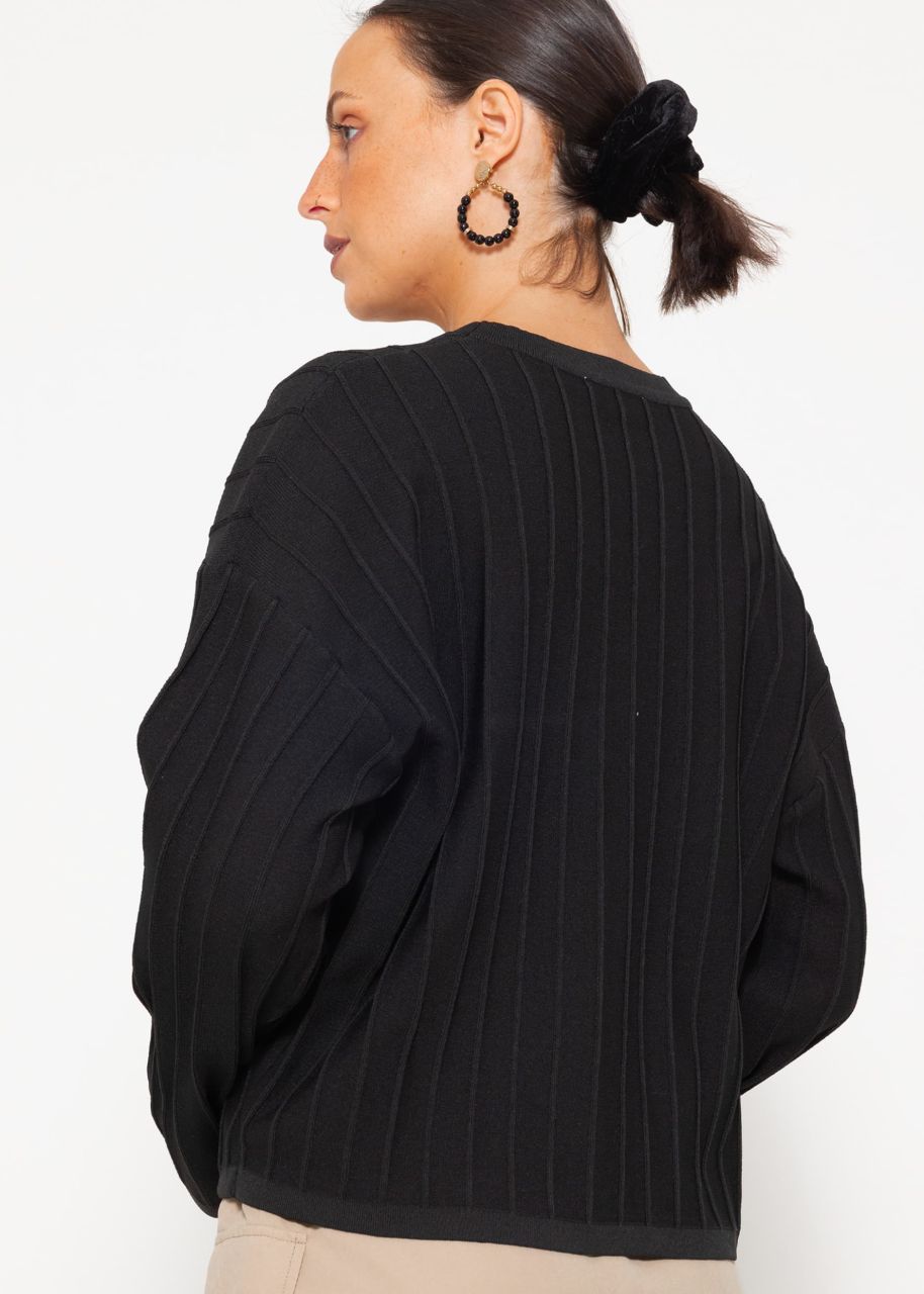 Fine sweater with ribbed texture - black