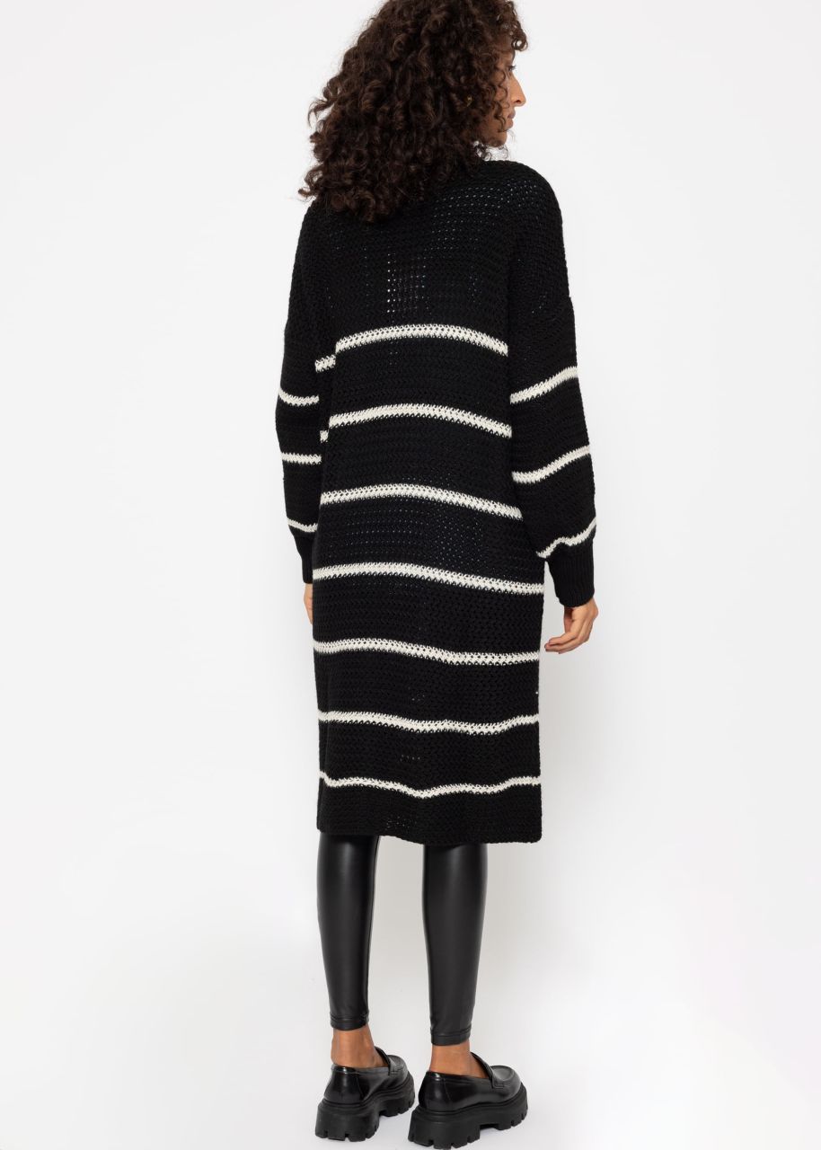 Long cardigan with stripes - black-offwhite