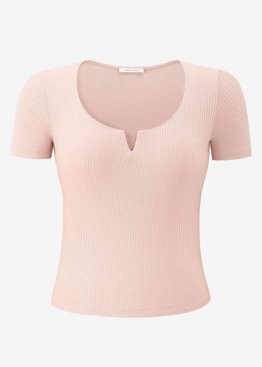 Ribbed T-shirt - dusky pink