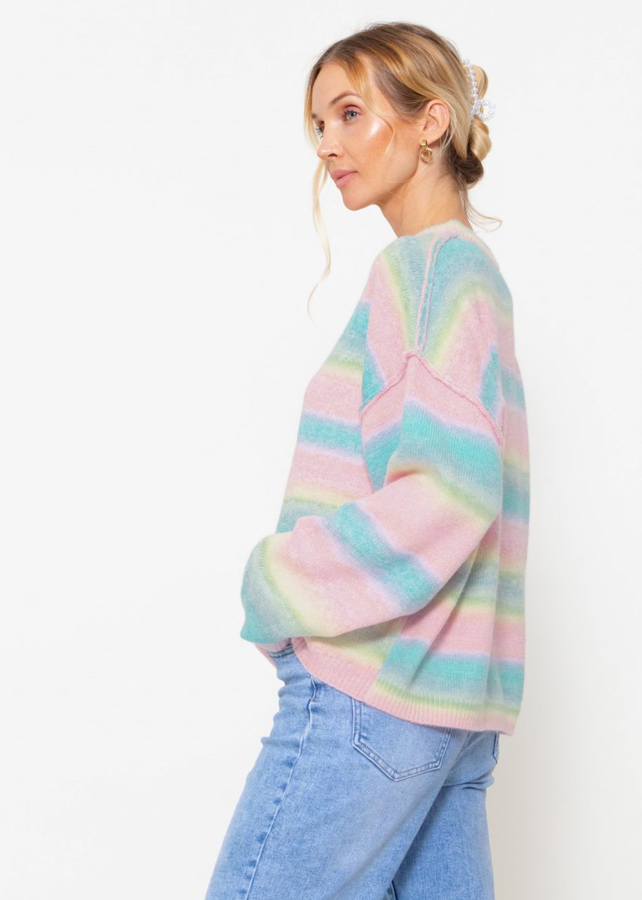 Oversized sweater with pastel stripes - pink-blue-yellow