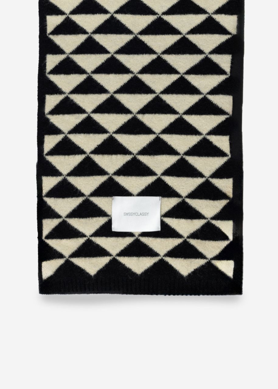 Scarf with geometric print - black-beige