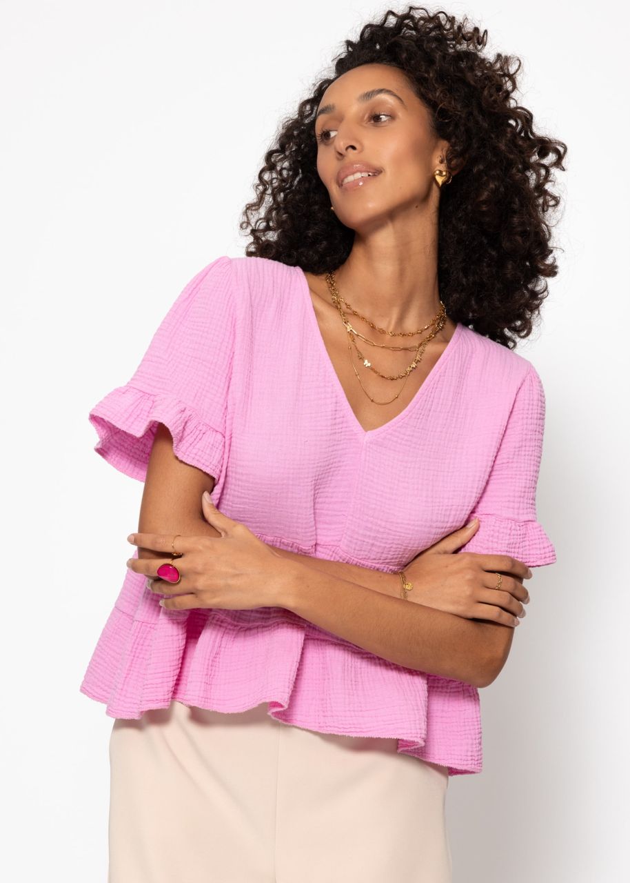 Muslin shirt with flounces - pink