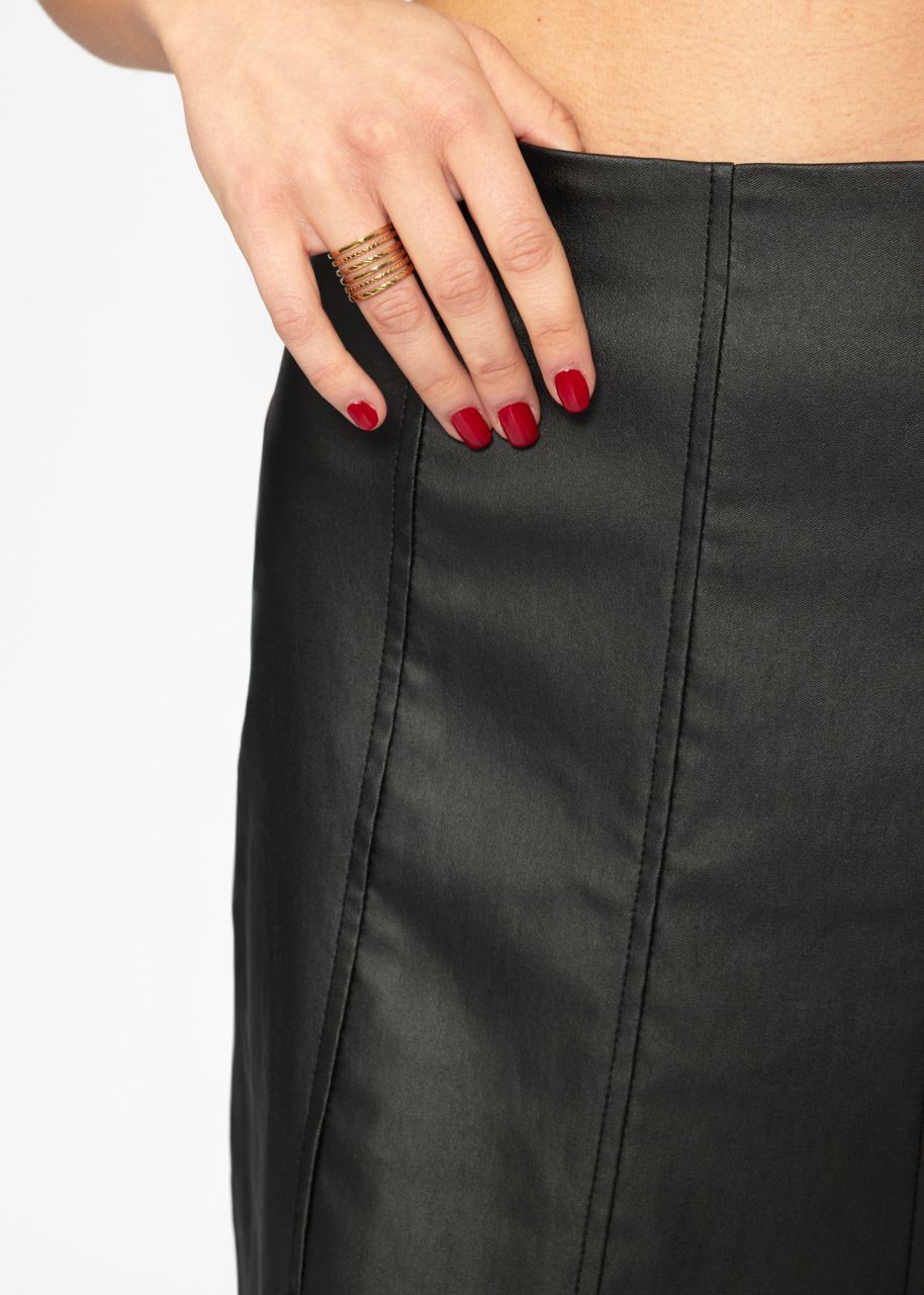 Long leather-look skirt with dividing seams - black